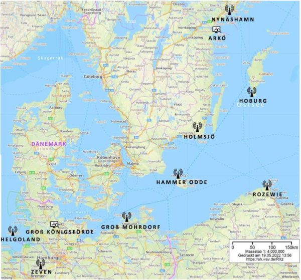 Figure 2 - Réseau des balises DGPS utilisées pour les tests en Mer Baltique
