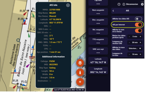 Cibles AIS par Internet (couleur bleue)