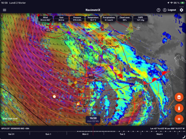 Affichage combinéGRIB+Carte frontologie+Sat HRES